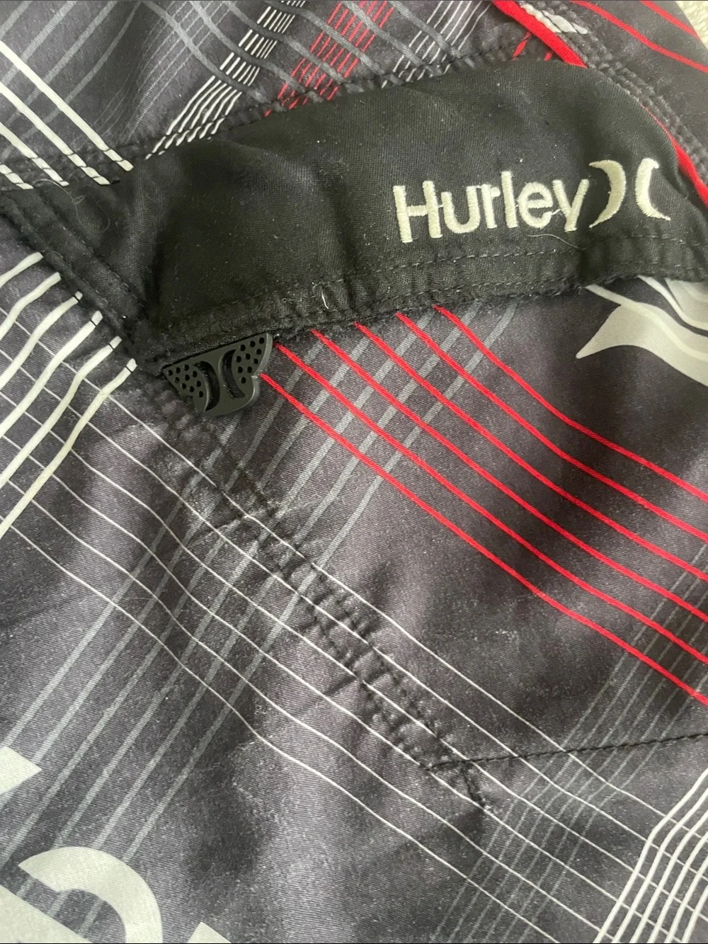 Hurley Black & Red Plaid Boardshorts with White Logos - Picture 5 of 6